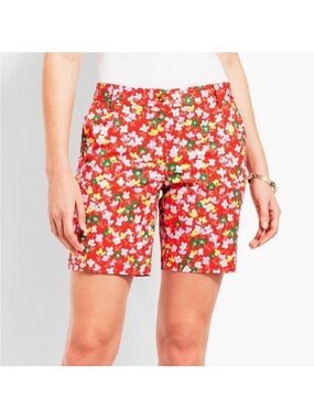 TALBOTS Girlfriend Chino Shorts cotton blend floral spring posies red 12P